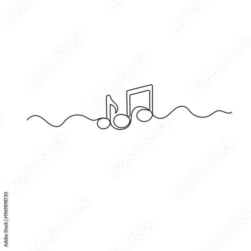 Continuous one line drawing of a musical eighth note on a wavy path.
