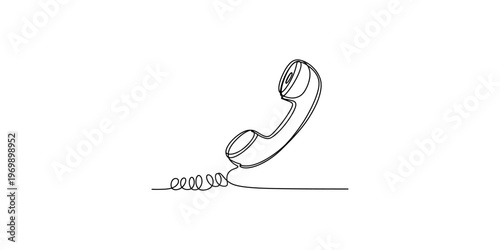 Minimalist continuous single line drawing of an old fashioned telephone handset with a curly cord Vector, illustration
