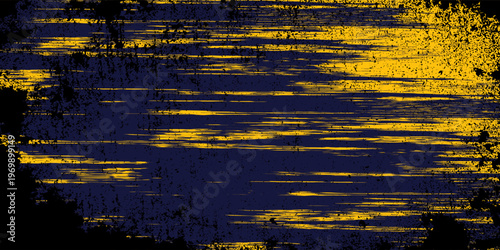 Abstract yellow-blue frame on a dark background. Sporty design in grunge style. Illustration for sports, athletics, training, workout, etc.