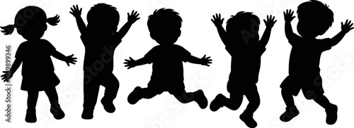 happy children jumping in silhouette