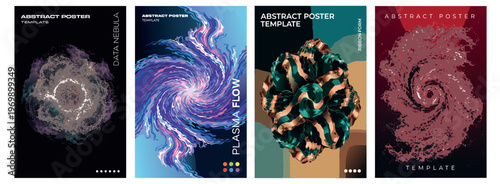 Set of futuristic posters set. Bright blurred gradients and defocused designs for creative graphic design projects. Vector illustration.