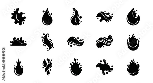 Water drop icons set. Liquid droplet shapes. Vector illustration