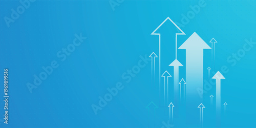 Collection of arrows pointing up trend on light blue background showing the business  finance  and stock market concepts. Arrows vector and illustration