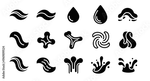 Water drops and waves vector icons set