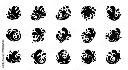 Water splash vector set. Liquid drop shapes