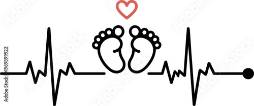 Heartbeat with Baby Feet and Heart Symbol