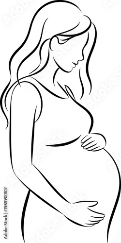 Pregnant woman cradling her belly in a serene pose