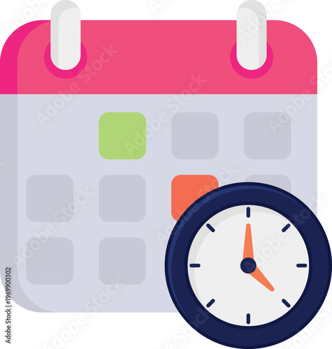 A calendar and clock icon set against a white background, representing organization and timekeeping.
