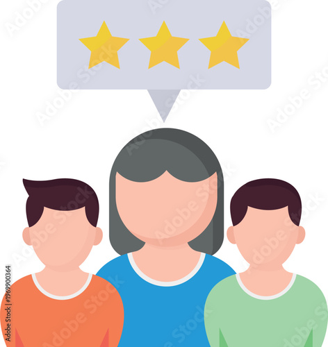 A woman and three individuals are observing a star rating displayed on a screen, discussing its significance.