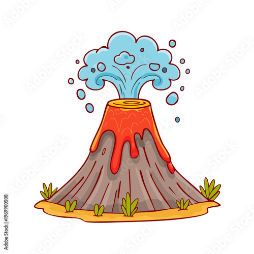 Cartoon Volcano Erupting With Hot Lava and Water Explosion Illustration