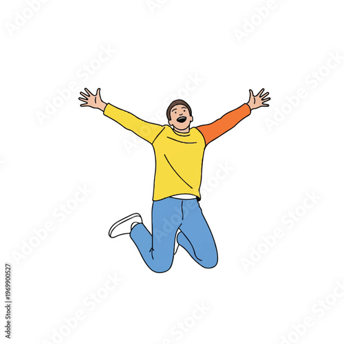 Man Jumping with Arms Outstretched Freely.