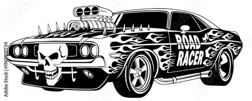 vector line art of a fantasy race car