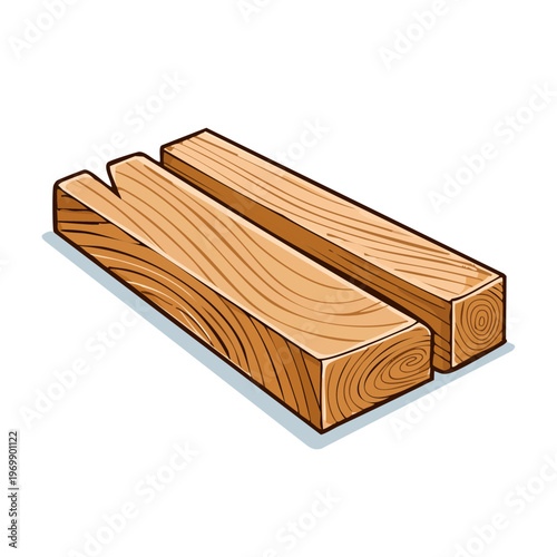 Two wooden planks side by side with a notch on one end