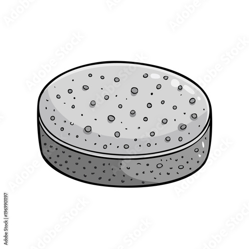 Simple illustration of a gray textured round sponge with holes