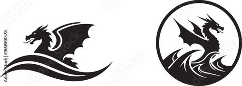 Sea Dragon Silhouette Logo - Mythical Water Serpent Icon Vector