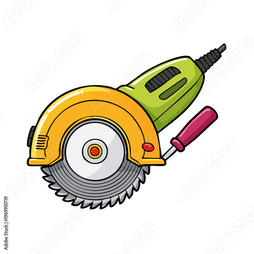 Cartoon Circular Saw Power Tool with Sharp Blade and Ergonomic Handle for Woodworking