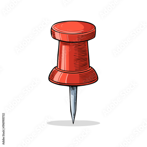 Bright Red Thumbtack Object with Sharp Metal Point and Textured Surface