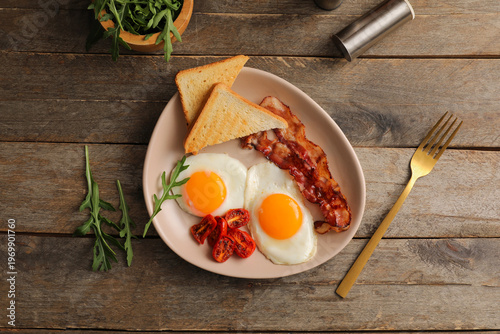 Plate with tasty fried eggs...