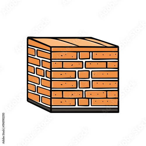 Abstract depiction of a brick cube structure with visible mortar lines and orange brick texture