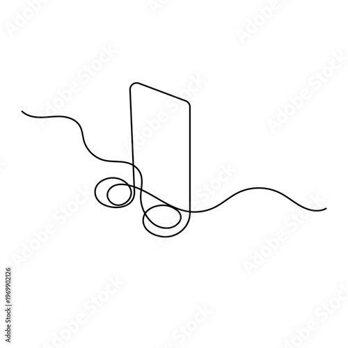Music note minimalist single line art illustration on white background.

