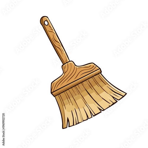 Wooden broom with straw bristles for cleaning and sweeping isolated on white