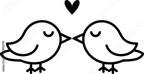 Two Cute Birds Kissing with Heart Symbol