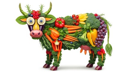 Creative vegetable cow art, healthy eating concept