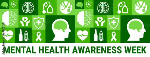 Mental Health Awareness Week background, banner, card or poster design template is observed every year during May, to raise awareness about the mission. Vector illustration.