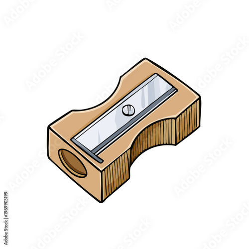 Classic wooden pencil sharpener with a metal blade for sharpening pencils in an office or school setting