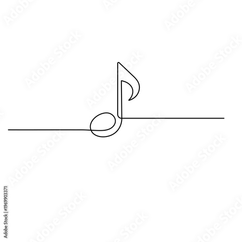 Music note minimalist single line art illustration on white background.

