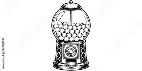 A black and white line drawing of a classic gumball machine with intricate details (1)_tracedA black and white line drawing of a classic gumball machine with intricate details