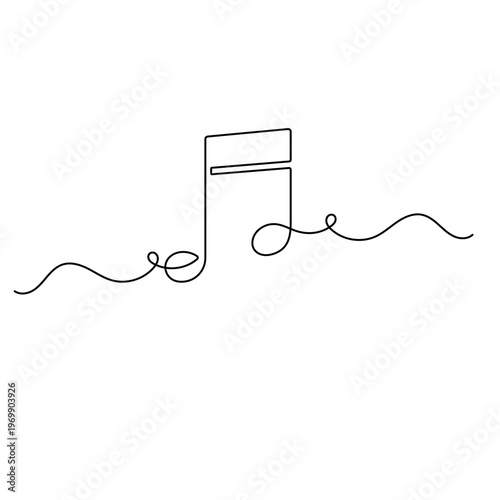Music note minimalist single line art illustration on white background.


