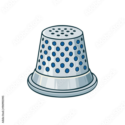 Metallic thimble with blue polka dots for sewing and crafting protection