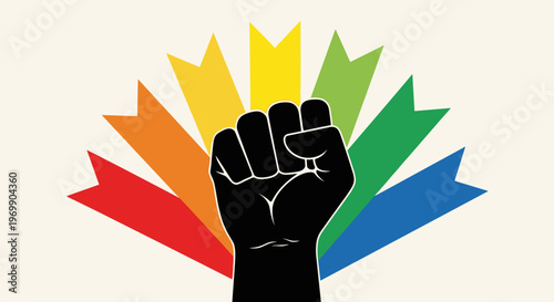 Canadian Unity and Diversity: A Black Power Fist Symbol with Rainbow Maple Leaf Petals Represents Strength, Resilience, and Pride in Canada's Multicultural Identity