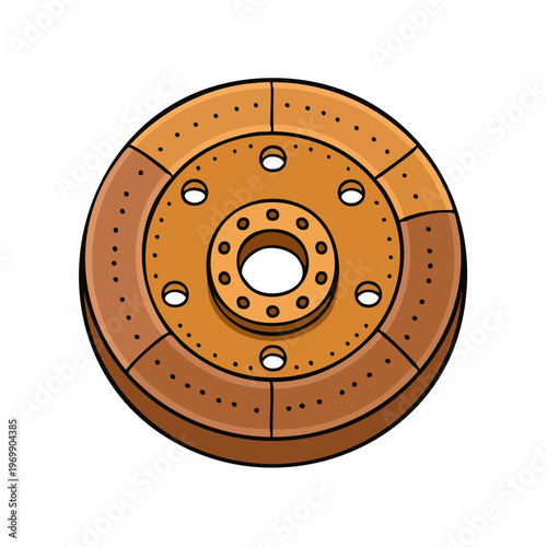 Illustration of a car clutch disc with friction material and bolt holes