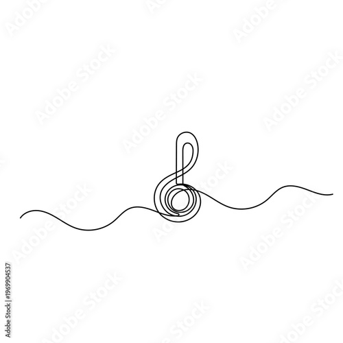 Music note minimalist single line art illustration on white background.

