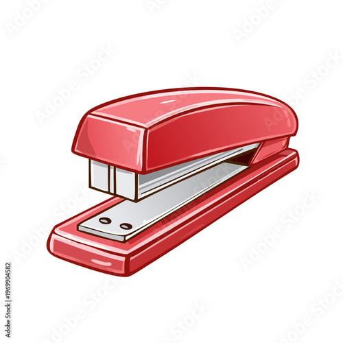 Bright red stapler office supply for binding documents and papers with staples