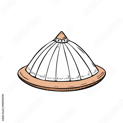 Traditional Asian conical hat illustration with radiating lines and wide brim
