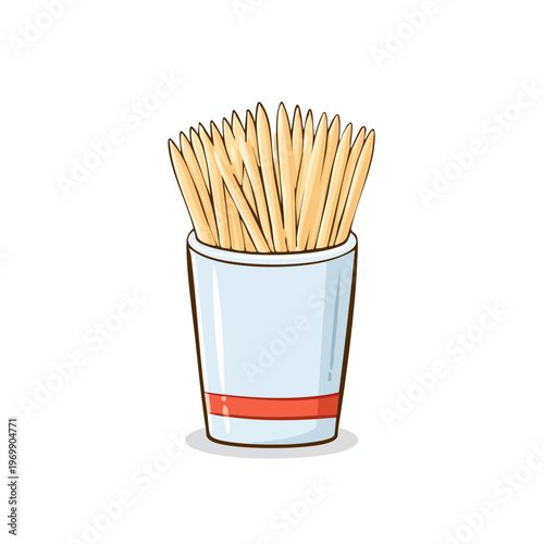 Illustration of a container filled with wooden toothpicks