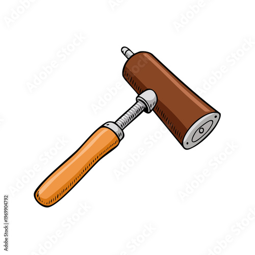 Handheld leather mallet with wooden handle and metal adjustable screw for crafting and repair