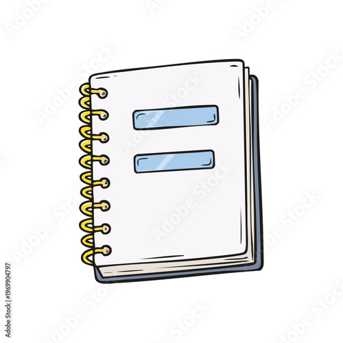 Open Spiral Bound Notebook with Blank White Pages and Blue Design Elements