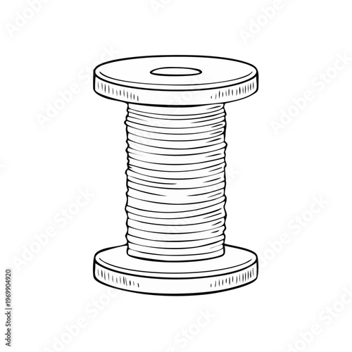 Hand drawn illustration of a spool of thread, a sewing tool
