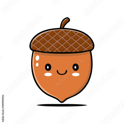 Cute cartoon acorn character with a happy smiling face and cheeks