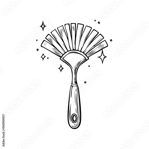 Sparkling fan duster drawing clean house tool for dusting and tidying up surfaces with shine