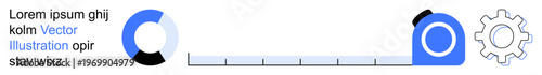 Data analysis, process improvement, engineering concepts, measurement tools, planning efficiency, project management. Illustrated tape measure, gear and chart. Data analysis and process improvement