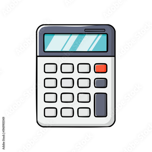 Modern digital calculator with colorful buttons and screen for calculations and mathematics