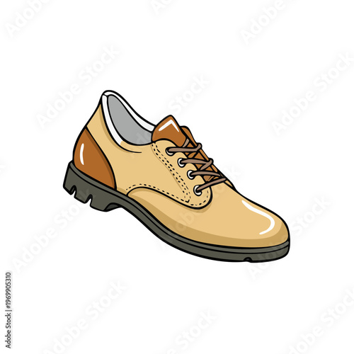 Casual tan leather oxford shoe with brown accents and laces for men