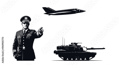 Military Commander Directs Tank and Jet Fighter in Strategic Operation