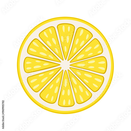 Vibrant yellow lemon slice illustration with segmented pulp and white pith