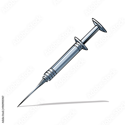 Medical syringe with sharp needle and plunger ready for injection